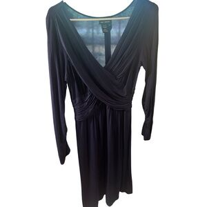 Max Edition Navy Blue Knit Crisscross Long Sleeve Dress Medium